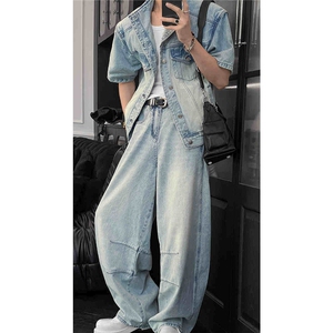 自产现货冰川蓝牛仔衬衫套装1005-FDCC07衣服P88裤子P78套装P166,深绿色绸缎上衣怎么搭配什么裤子图片