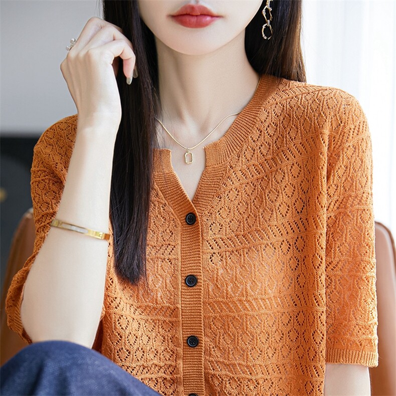 夏季轻薄开衫薄款外套长袖披肩空调防晒宽松女针织衫V领毛衫,针织衫/毛衣,暖烁羊绒