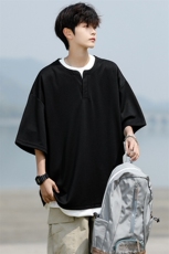 8XL-M重磅斜纹假两件短袖t恤男夏季薄款宽松大码半袖体恤DT006P45，男装T恤，电商B312