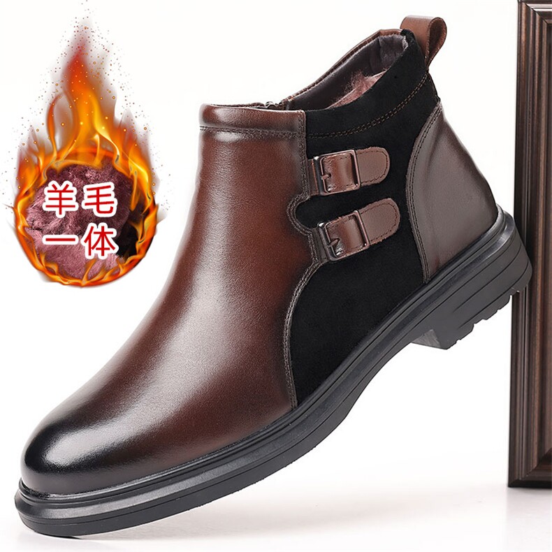 X4408-265冬季加厚雪地靴男商务棉靴尖头羊毛正装皮鞋,男鞋靴子,星座1407-3