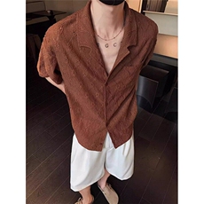 镂空提花衬衫男夏季潮牌雅痞高级感古巴领衬衣t恤半袖CK65，男装T恤，星座1116A（原606A-3）