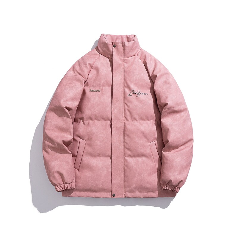 白底立领PU皮复古做旧金属印花字母设计棉衣男MY77732P130控178，男装棉衣，星座227-7