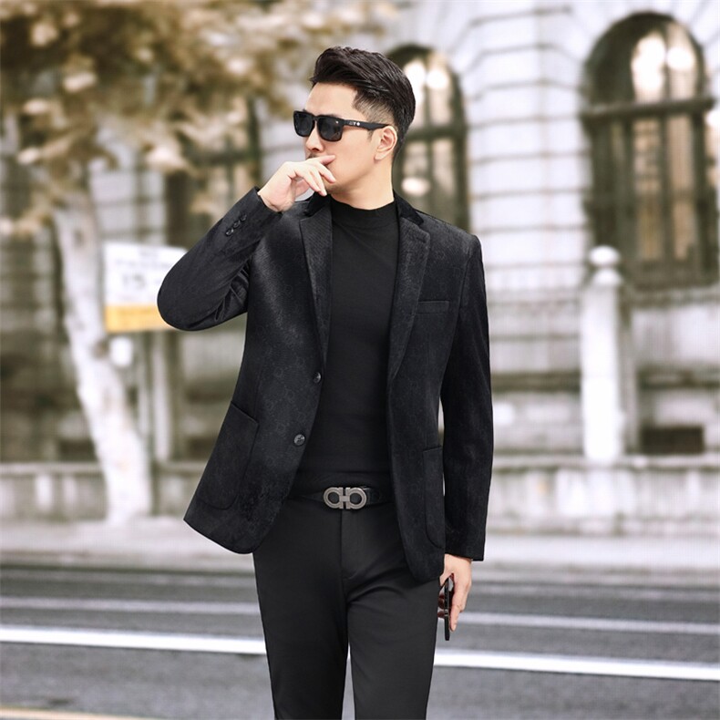 新款男士平绒西装外套金丝绒圆点暗纹西服休闲便西6813P180，男装西服，电商D225