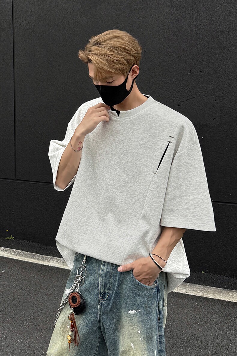 夏季美式宽松高街休闲假两件小V领设计款短袖潮XZ808B-WH061-P48,男装T恤,星座808B