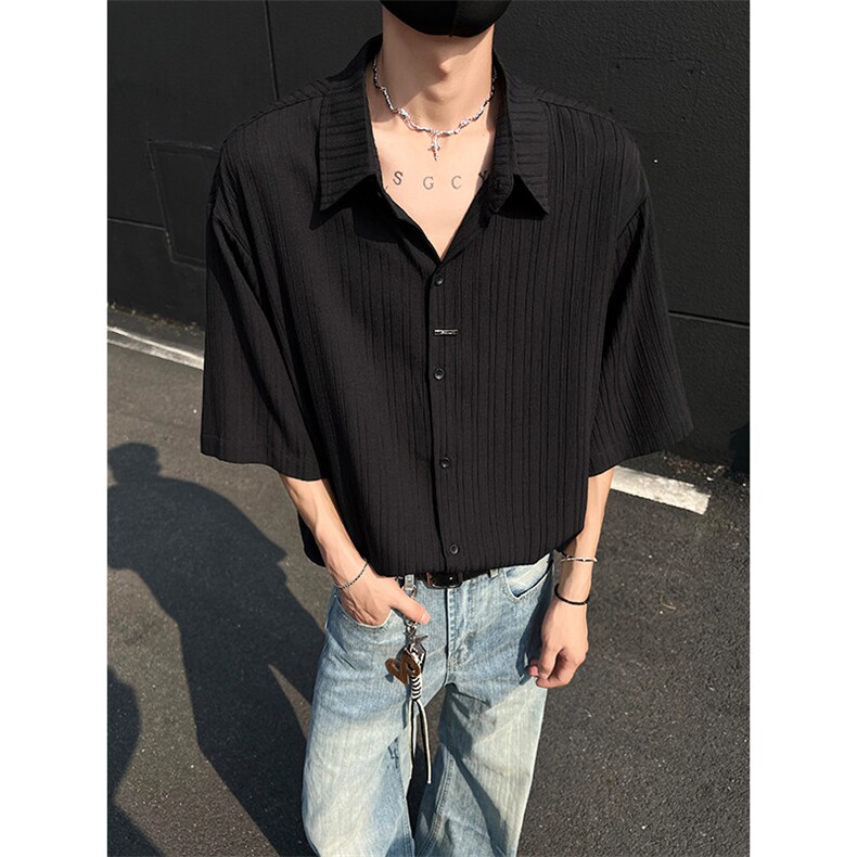 现货夏新男潮短袖小众高级褶皱感设计衬衫上衣513DC3538P30，男装T恤，星座513