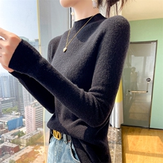 100%纯羊毛衫女一线成衣半高领长袖针织毛衣宽松修身羊绒衫打底衫，女装羊毛衫，暮绒羊羊绒