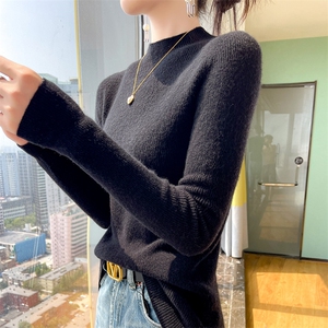 100%纯羊毛衫女一线成衣半高领长袖针织毛衣宽松修身羊绒衫打底衫图片