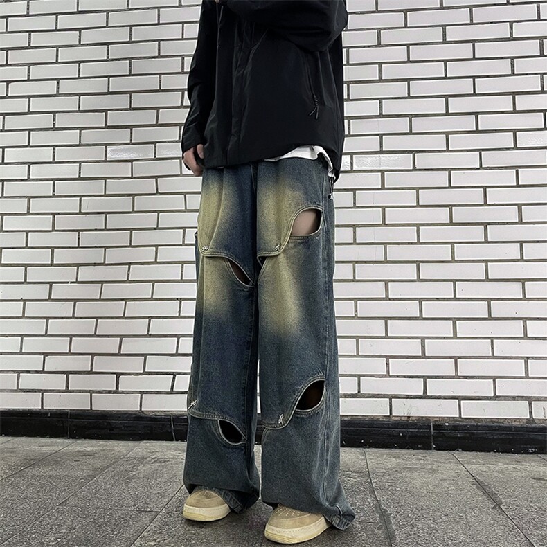 秋季新款美式个性设计感牛仔裤男直筒宽松阔腿裤子N8012-P58,男装牛仔裤,星座308B-1