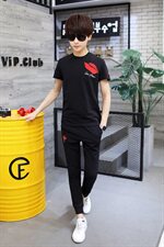2021夏季男圆领短袖九分裤套装刺绣男韩版修身棉T恤A112-t704-P60，男装套装，星座1206（原A206）