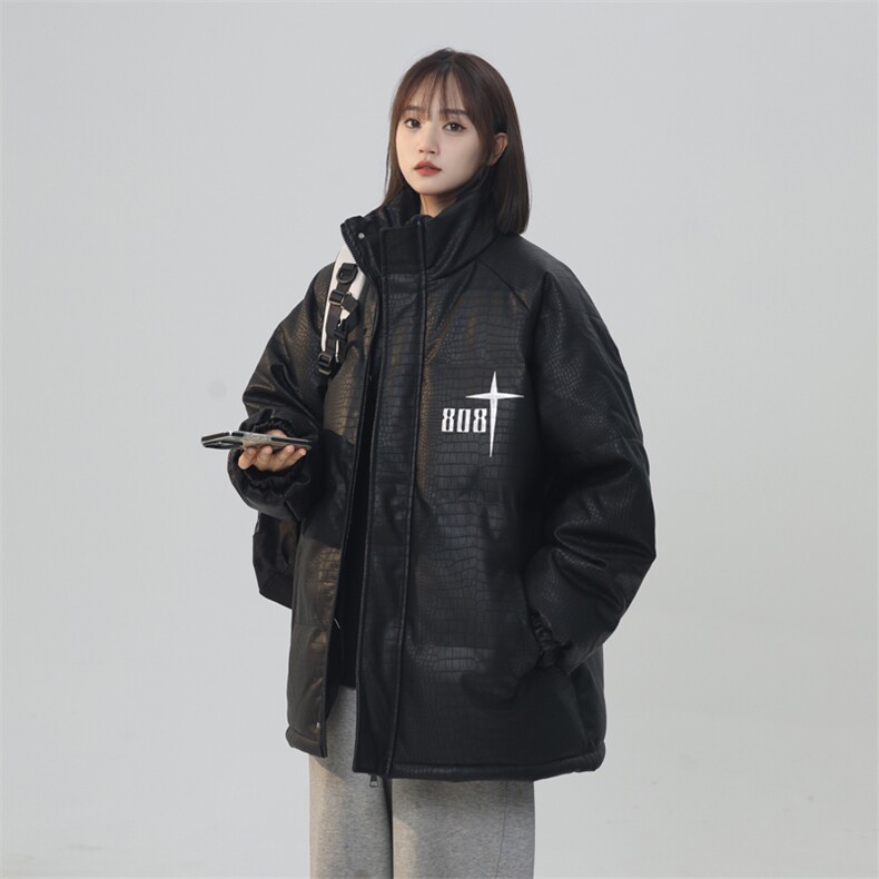 中性风鳄鱼纹PU皮棉衣棉服面包服立领印花棉袄皮衣外套【1611-P90,男装皮衣,星座207