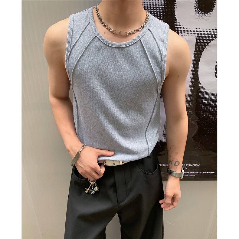港风男装美式健身夏季背心坎肩纯色情侣无袖T恤汗衫 D429 特P20图片