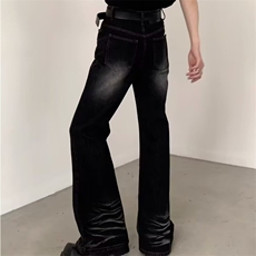 美式高街黑灰色喇叭牛仔裤女秋冬不贴腿宽松显瘦梨形微喇裤子，男装牛仔裤，星座1210-1