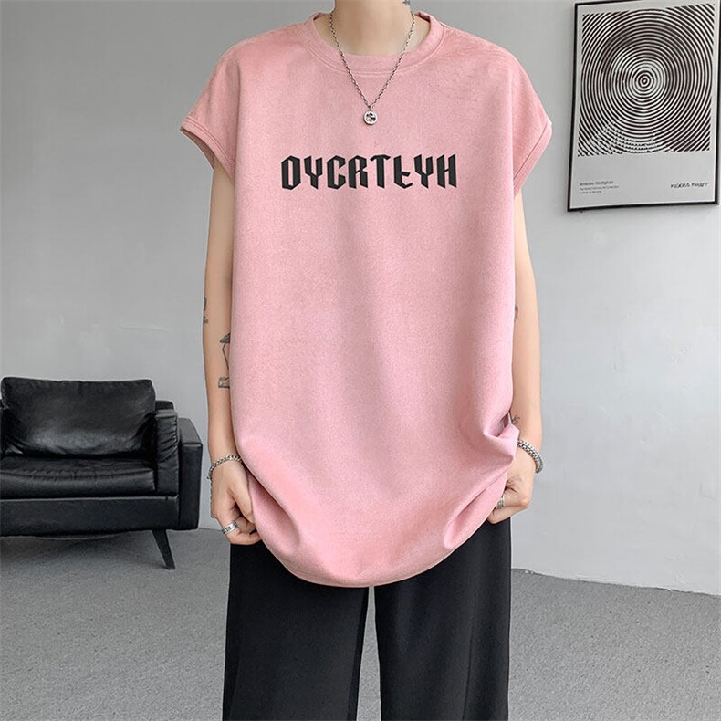 短袖背心男夏季新款港风宽松鹿皮绒圆领套头大码坎肩T9933-P19，男装背心/马甲，星座214-3