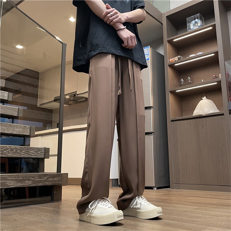 冰丝裤子男夏季高级感痞帅垂感阔腿潮牌宽松直筒长裤K0496-P35,男装牛仔裤,星座308B-1