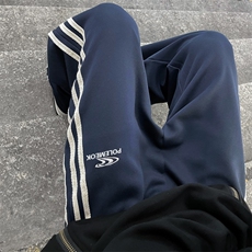 秋款男卫裤三条杠条纹字母图案印花直筒长裤h129P40，男装休闲裤，星座1013-1