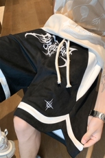 麂皮绒复古撞色印花短裤男夏休闲篮球运动五分裤XZ514-2-1537-P43，男装牛仔裤，星座514-2(原B239)