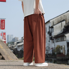 2025春夏新款男士帅气休闲棉麻长裤子简约宽松直筒长裤，男装休闲裤，电商A008