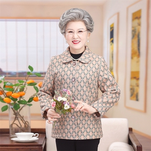 中老年人秋冬翻领外套女洋气妈妈装老太太早春上衣奶奶针织开衫图片