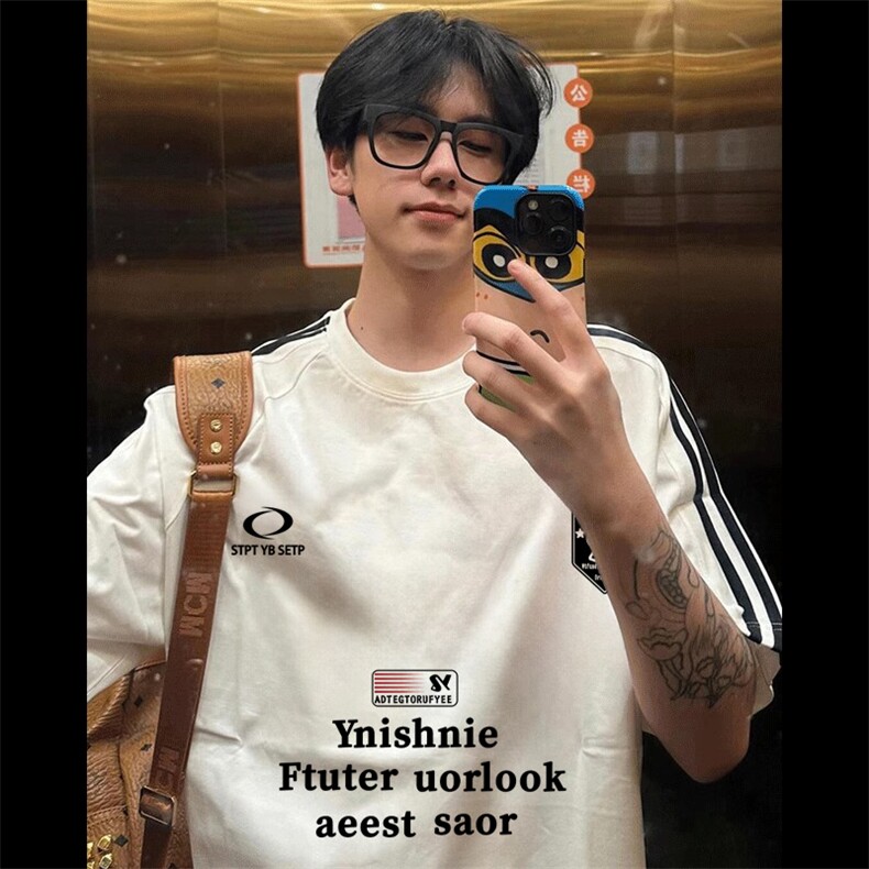 夏季美式高街重磅纯棉三条杠织带撞色男女短袖T恤STG121特P25,男装T恤,电商A486