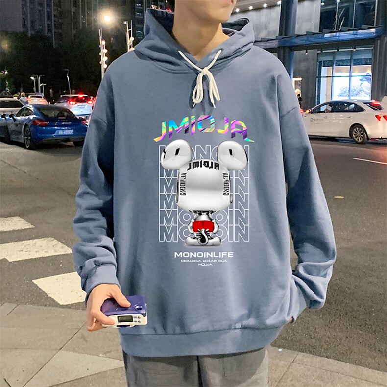 WY2214-P35加绒款-P40纯棉连帽卫衣男大码运动帽衫宽松薄外套男,男装卫衣,电商A040