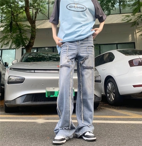 美式复古毛边直筒牛仔裤女拉链设计感高街高腰显瘦BK61-P70图片