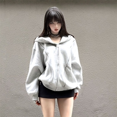 抖音得物高品质秋冬美式高街重磅结构辑明线纹理连帽卫衣外套W111，女装短外套，电商A486-1