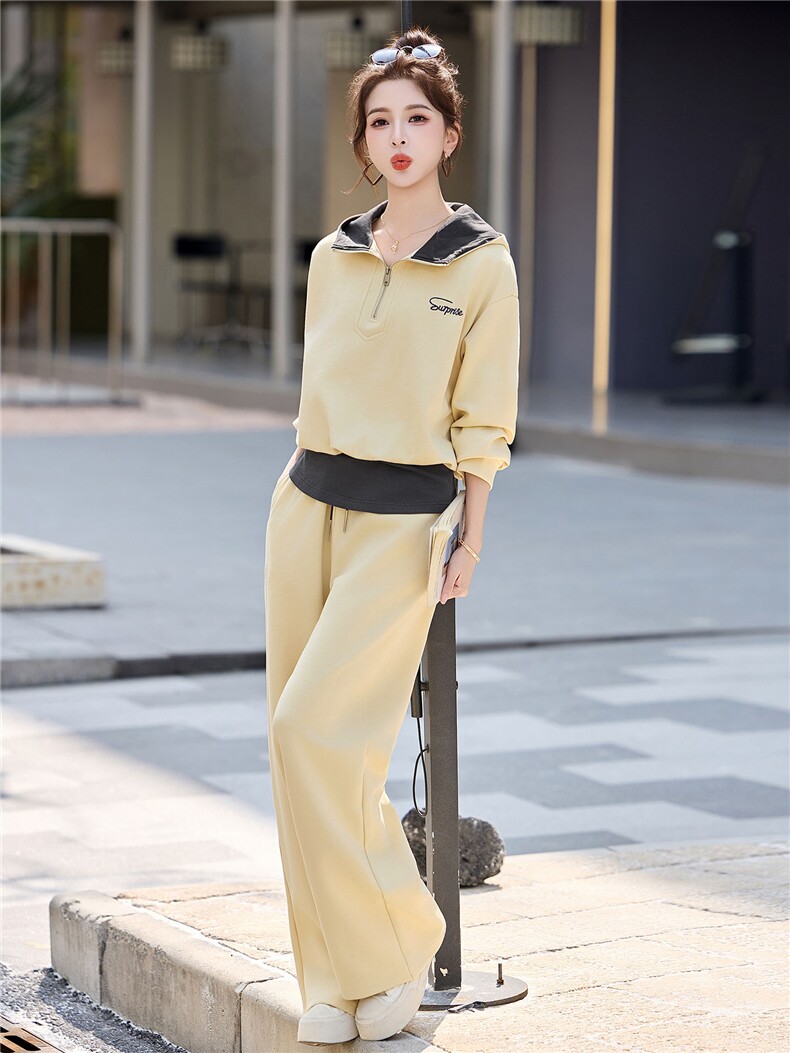 连帽卫衣阔腿裤套装女早春季2026新款时髦洋气拼色休闲运动两件套,女装套装/套裙,丽影随形