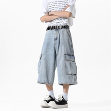 夏季2025新款美式大口袋7分牛仔裤阔腿裤xz906-1-K1270P58控88，男装牛仔裤，星座906-1（原电商a316-2）