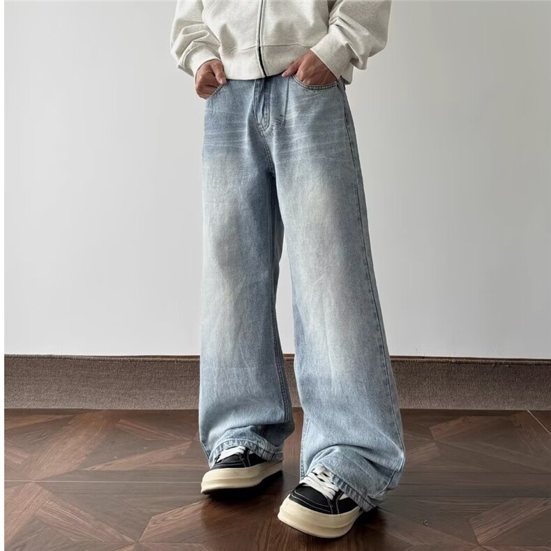 现货!港风新款2025潮流百搭直筒宽松大码牛仔裤松紧腰NZ6161-P45，男装牛仔裤，星座1103-2