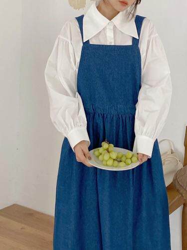 春季新款-日系白衬衫+背带牛仔裙，女装衬衫，LUCY