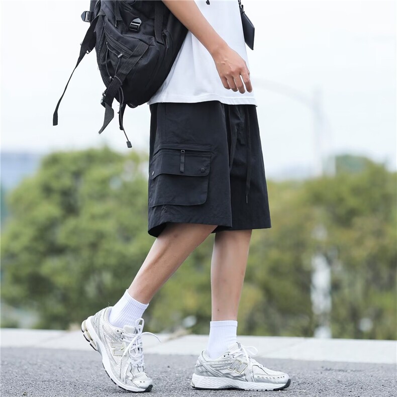 得物品质夏款男短裤工装大小口袋直筒冰丝皱宽松五分短裤D190P50,男装牛仔裤,星座1013-1
