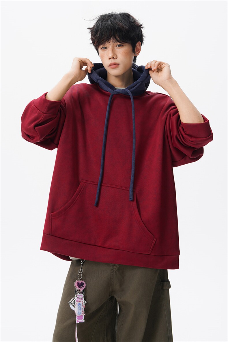 现货WY10166-特P48控88美式复古撞色解构拼接大码男宽松情侣卫衣,男装卫衣,电商A059