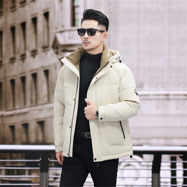新款新标90绒中年羽绒服外套男士秋冬季连帽时尚休闲羽绒服大衣,男装羽绒服,钱塘723