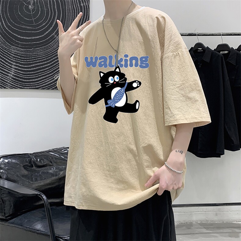 YT26387-P30亚麻短袖t恤男大码五分袖男宽松七分袖大皂风模特,男装T恤,电商A040