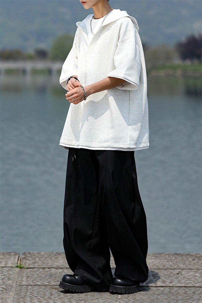 8XL-M假两件短袖卫衣连帽t恤男夏季薄款宽松大码学生半袖DT007P48,男装T恤,电商B312