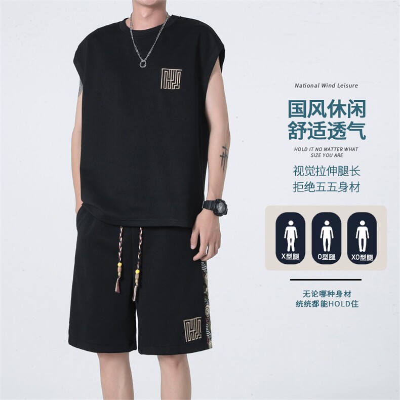 ！抖音品质！2024夏季风无袖T恤套装背心一套TBX246特P45,男装T恤,电商B220