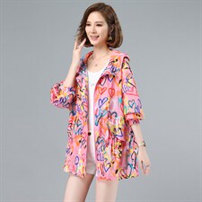 2022夏季新款时尚宽松连帽印花防晒衣薄外套，女装防晒衣，依倍林