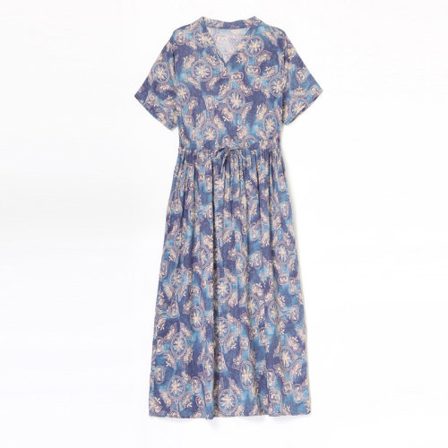 2021夏季时尚简约大方气质优雅收腰显瘦性感V领潮流印花连衣裙，女装连衣裙，一安秀