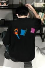 已做版权拼贴画设计感宽松落肩艺术风短袖纯棉高级感t恤T90-P28，男装T恤，星座205-5