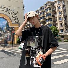 中性夏季潮流韩版帅气杜宾印花宽松情侣短袖T恤T32P25控38，男装T恤，A247A