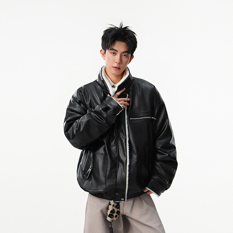 现货-加厚pu皮毛领工装棉服美式复古冬棉衣218-7-M132-P135-控178,男装皮衣,星座218-7