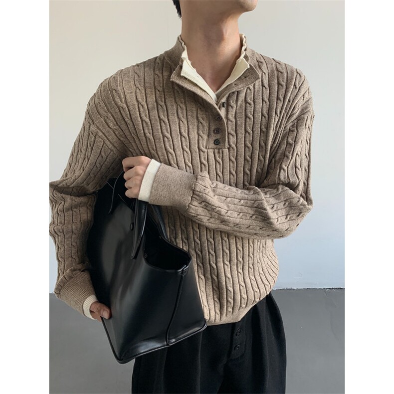 美式假两件设计麻花亨利领毛衣男女慵懒MY455-P60，男装针织衫/毛衣，星座1109-4