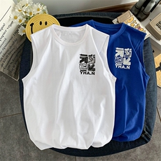 抖音供货、200克现货全棉印花背心宽松无袖T恤D223A-BX2210-P25，男装背心/马甲，电商019-1