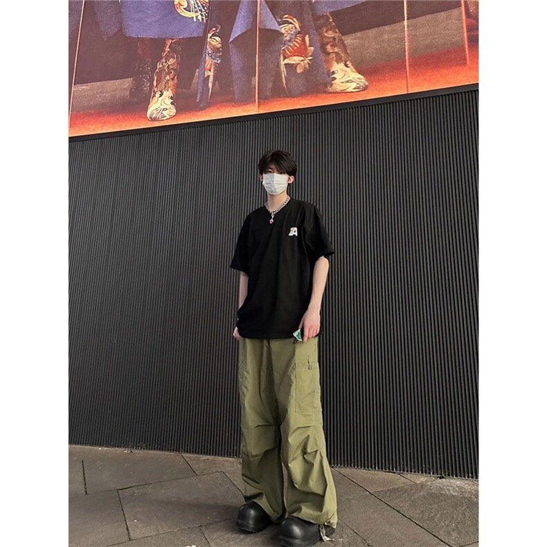 美式复古高街降落伞裤宽松休闲阔腿抽绳工装长裤子潮牌XXG07,男装工装外套,星座208-5