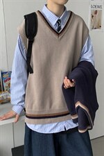 秋冬港风加厚针织衫V领毛衣背心马甲男女外穿百搭ins潮W09/P55，男装背心/马甲，电商A221A