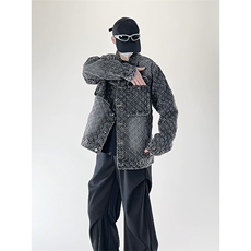 潮流做旧磨毛大码男女拼色牛仔外套夹克J8813-P65【特价】，男装工装外套，电商A007