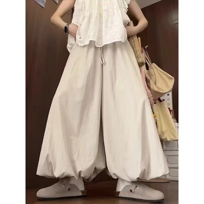 日系甜美风蓬蓬花苞裙裤女夏季薄款2025新款设计感高腰长裤灯笼裤,女装休闲裤,星座1210-1
