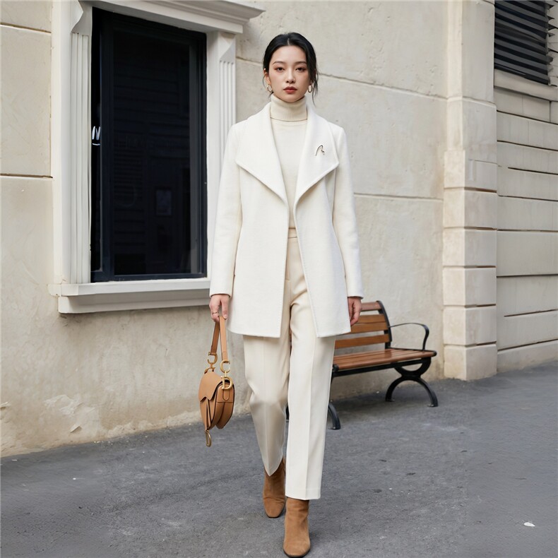 富家千金白色miu系双面呢子大衣女2026新款独特超好看羊毛,女装双面呢大衣,天品羊绒工厂