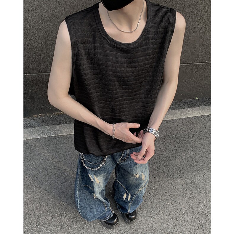 2025夏季新款肌理感冰丝背心坎肩无袖宽松T恤xz906-Y133P23,男装背心/马甲,星座906（原电商a316-1）