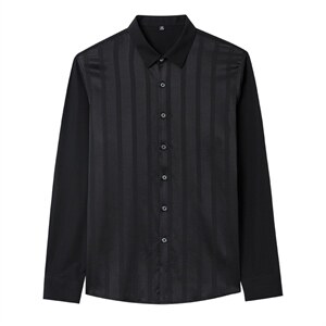 长袖衬衫男高级感寸衣爸爸装商务休闲宽松丝绸衣服图片
